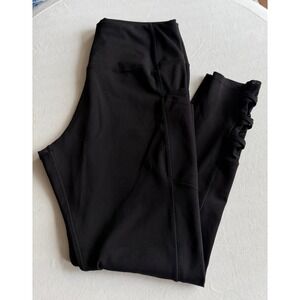 Lildy Sport Black Athletic Leggings Mesh Strappy Detail Pockets Size L/XL
